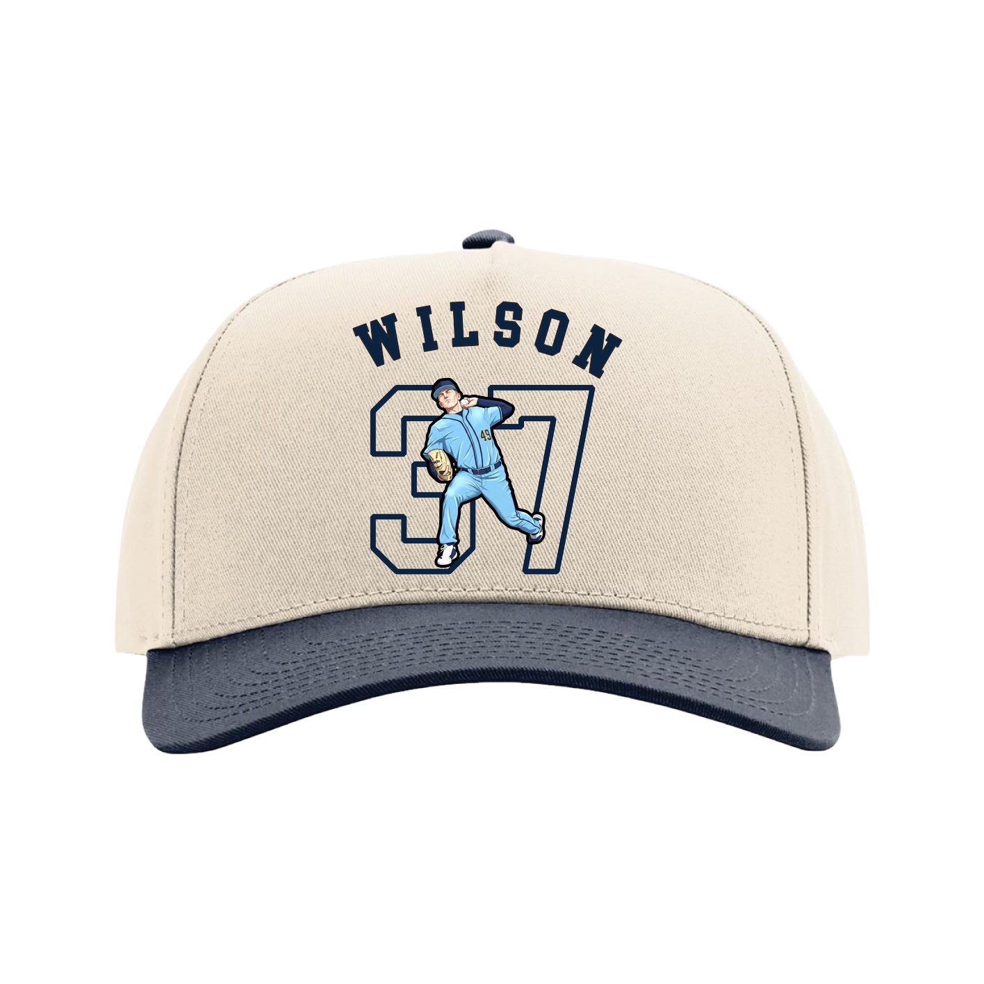 Full Fabric Five-Panel Champ Cap — Shirsey Arch in Cream/Navy