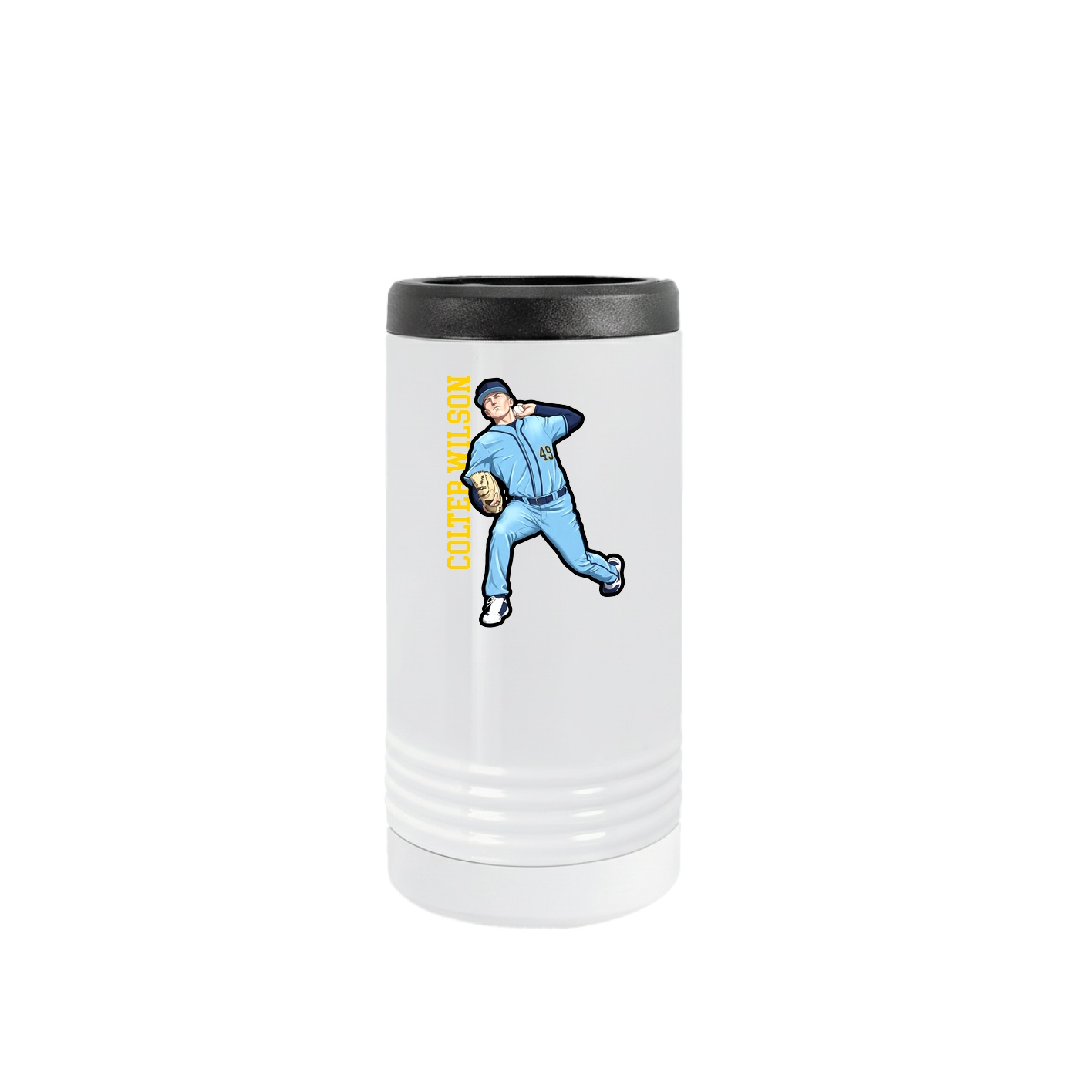Slim Beverage Holder — Name Vertical in White