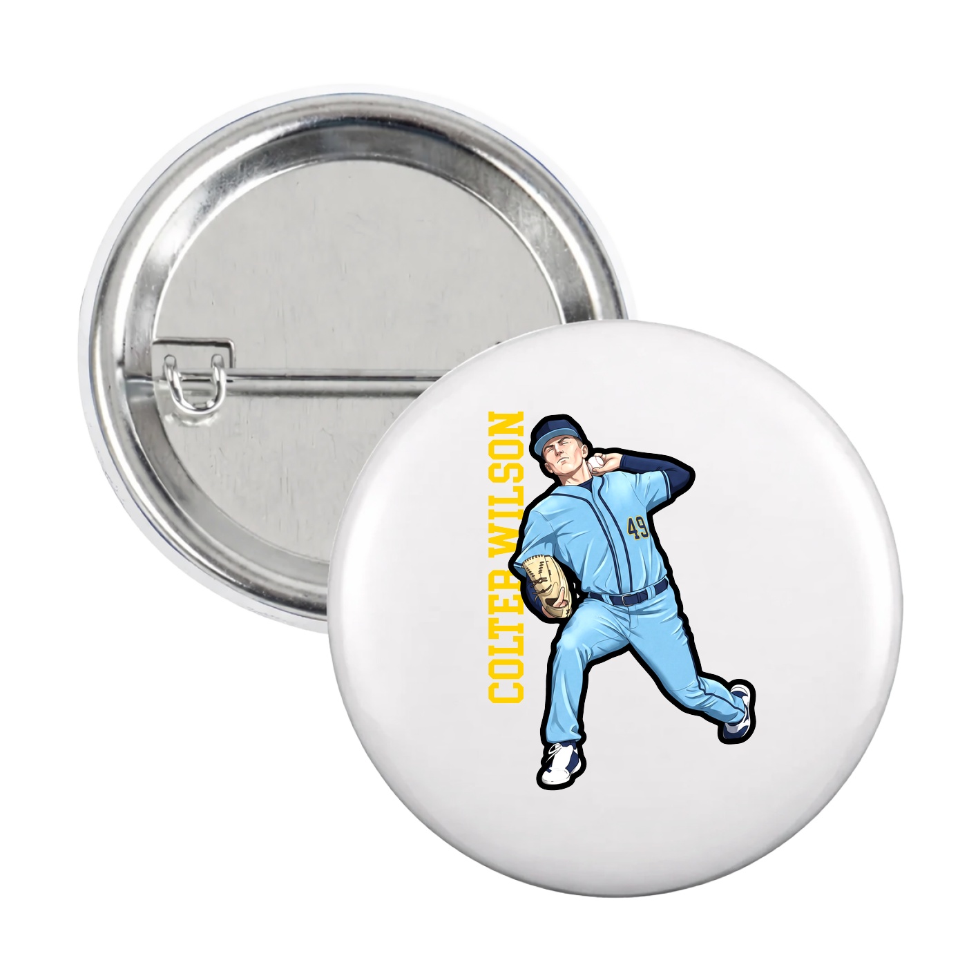 Game Day Button — Name Vertical in White