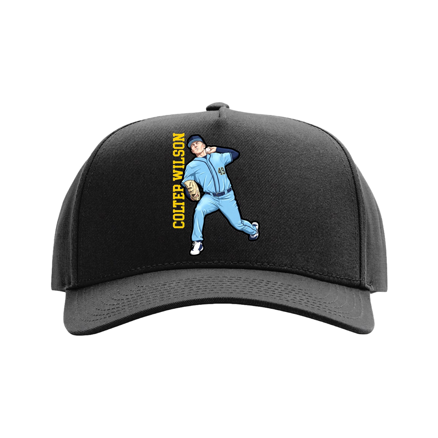 Full Fabric Five-Panel Champ Cap — Name Vertical in Black