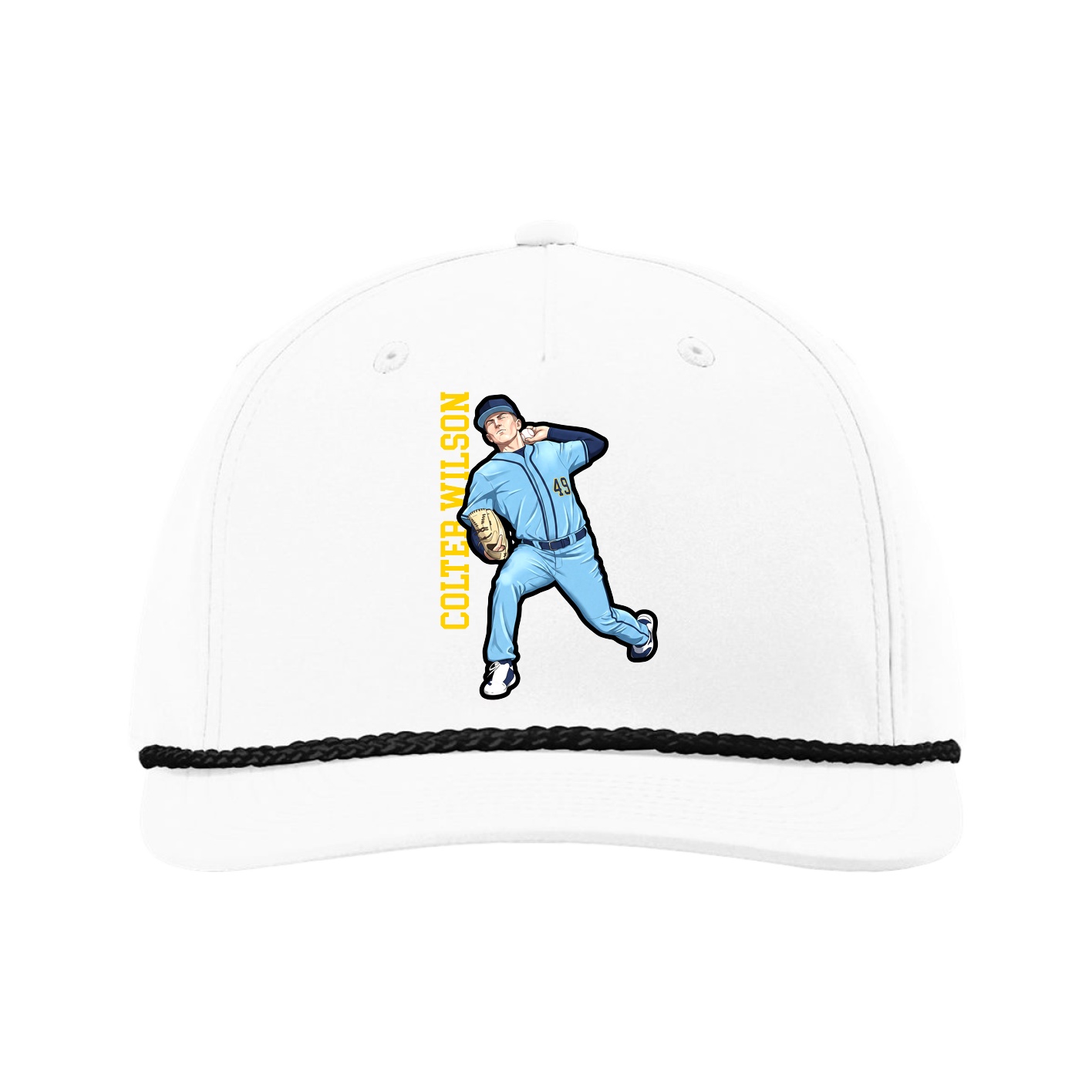 Five-Panel Classic Rope Cap — Name Vertical in White