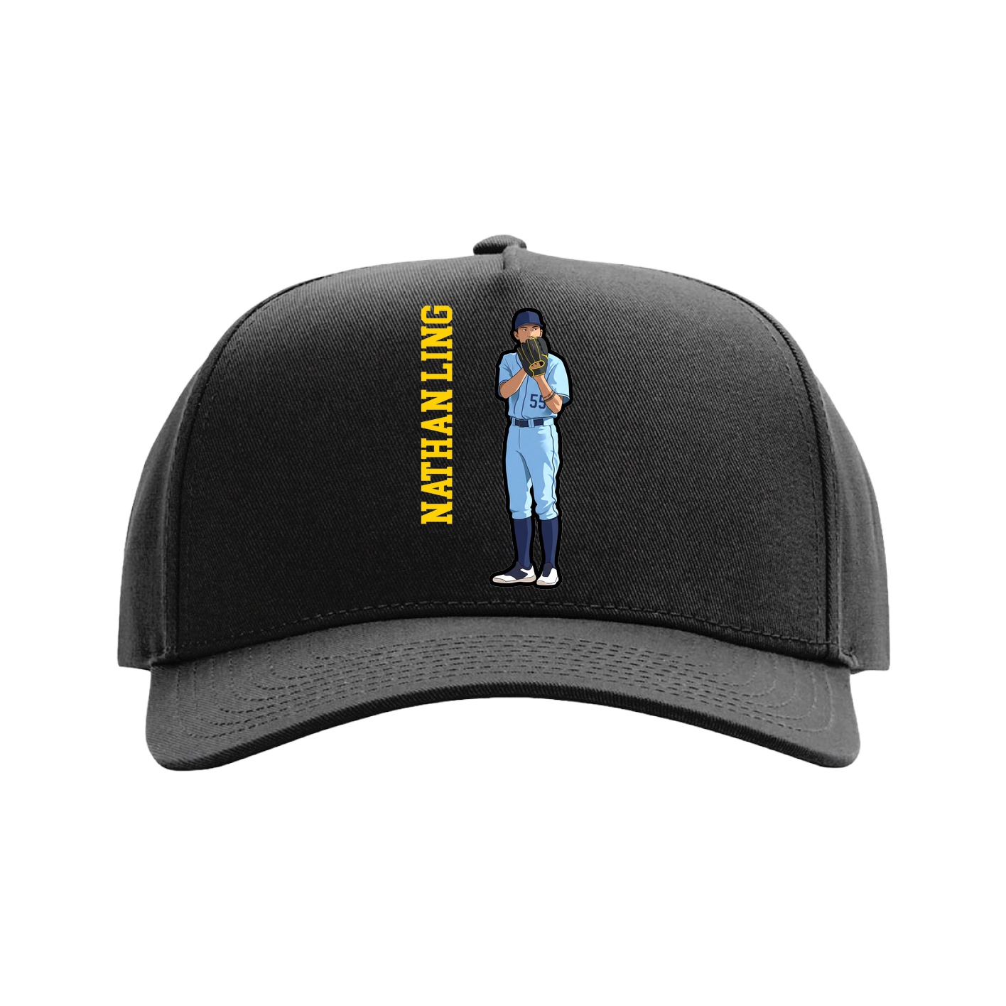 Full Fabric Five-Panel Champ Cap — Name Vertical in Black