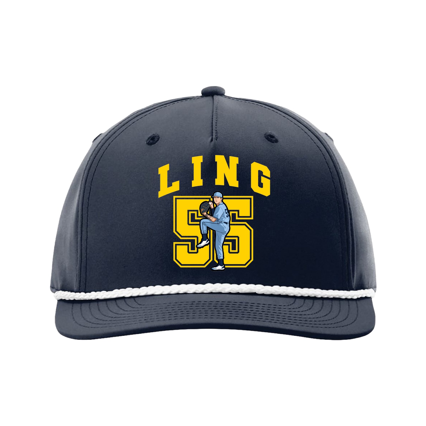 Five-Panel Classic Rope Cap — Number in Navy