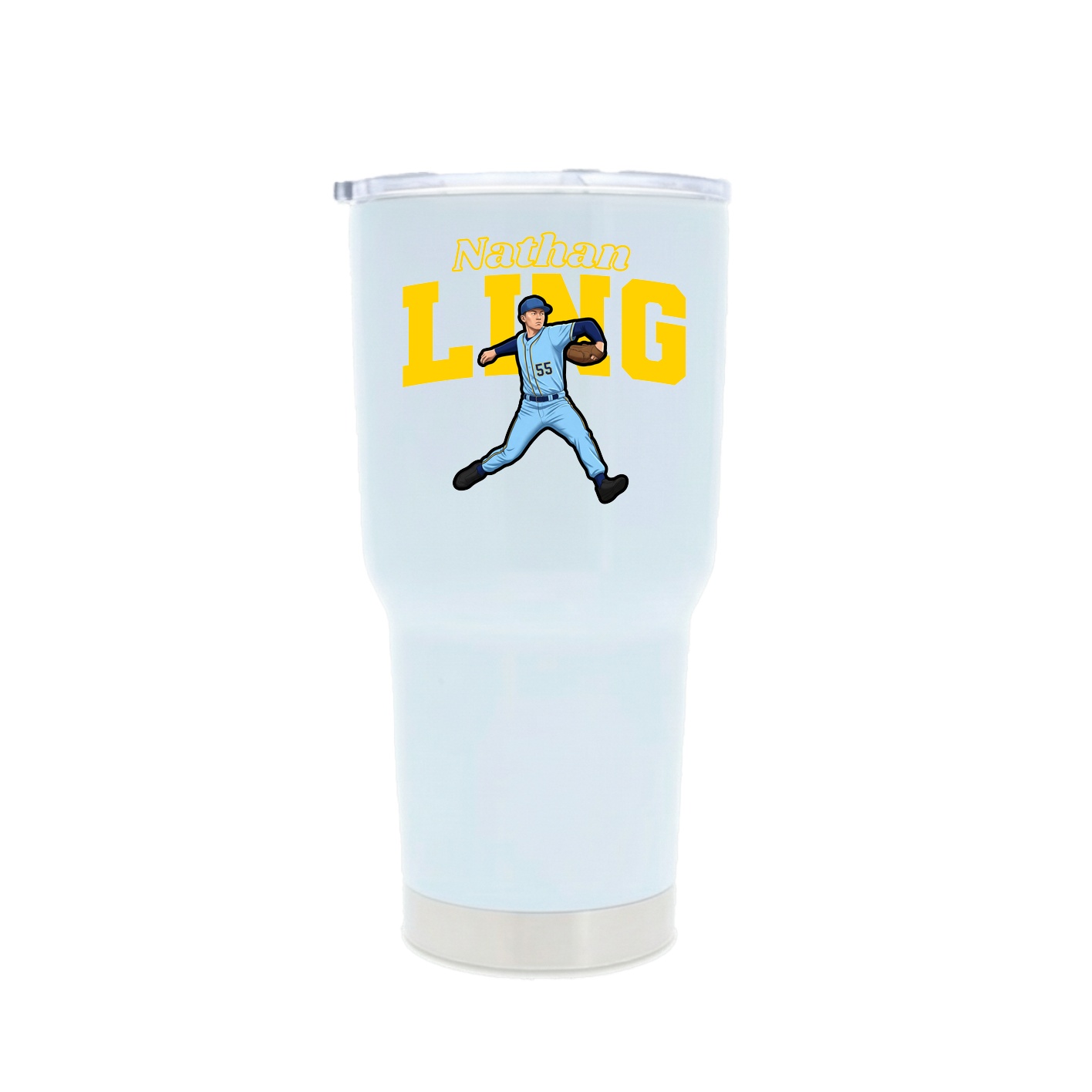 30oz Stainless Steel Tumbler — Name Arch in White
