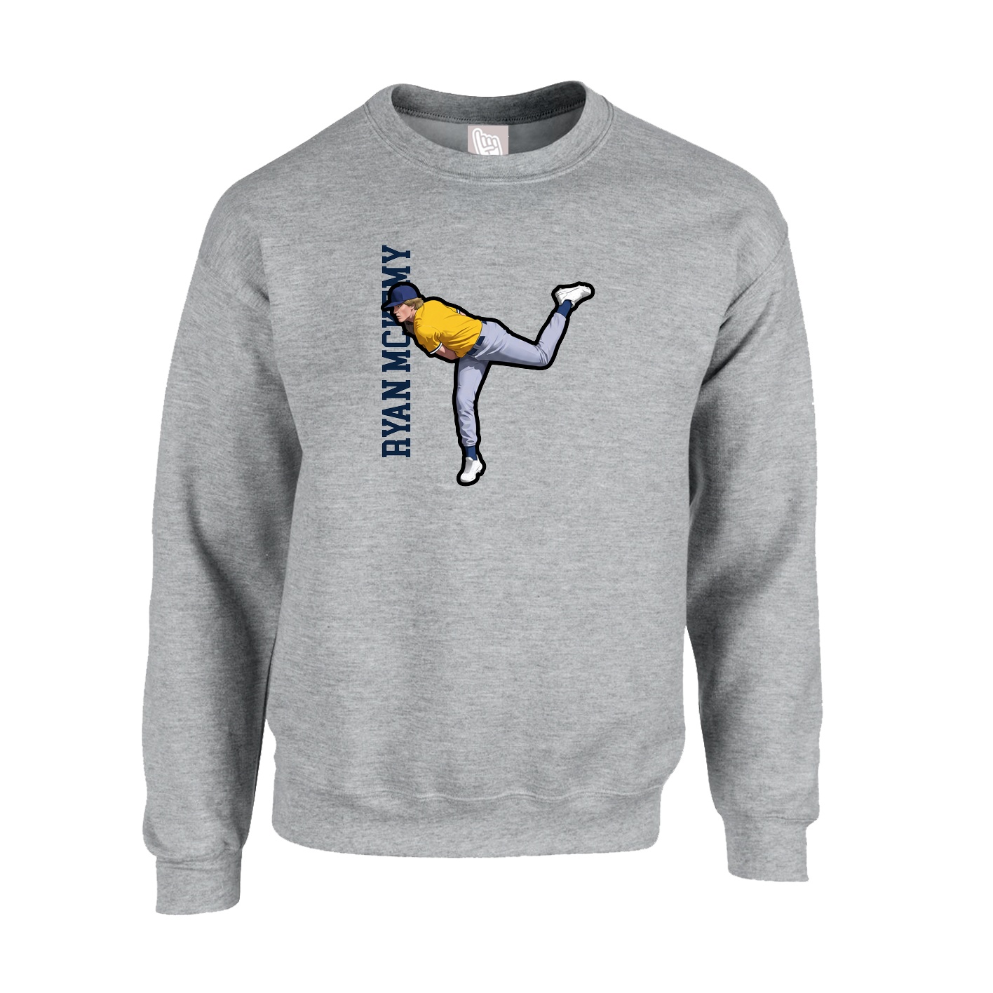 Fleece Crew — Name Vertical in Grey