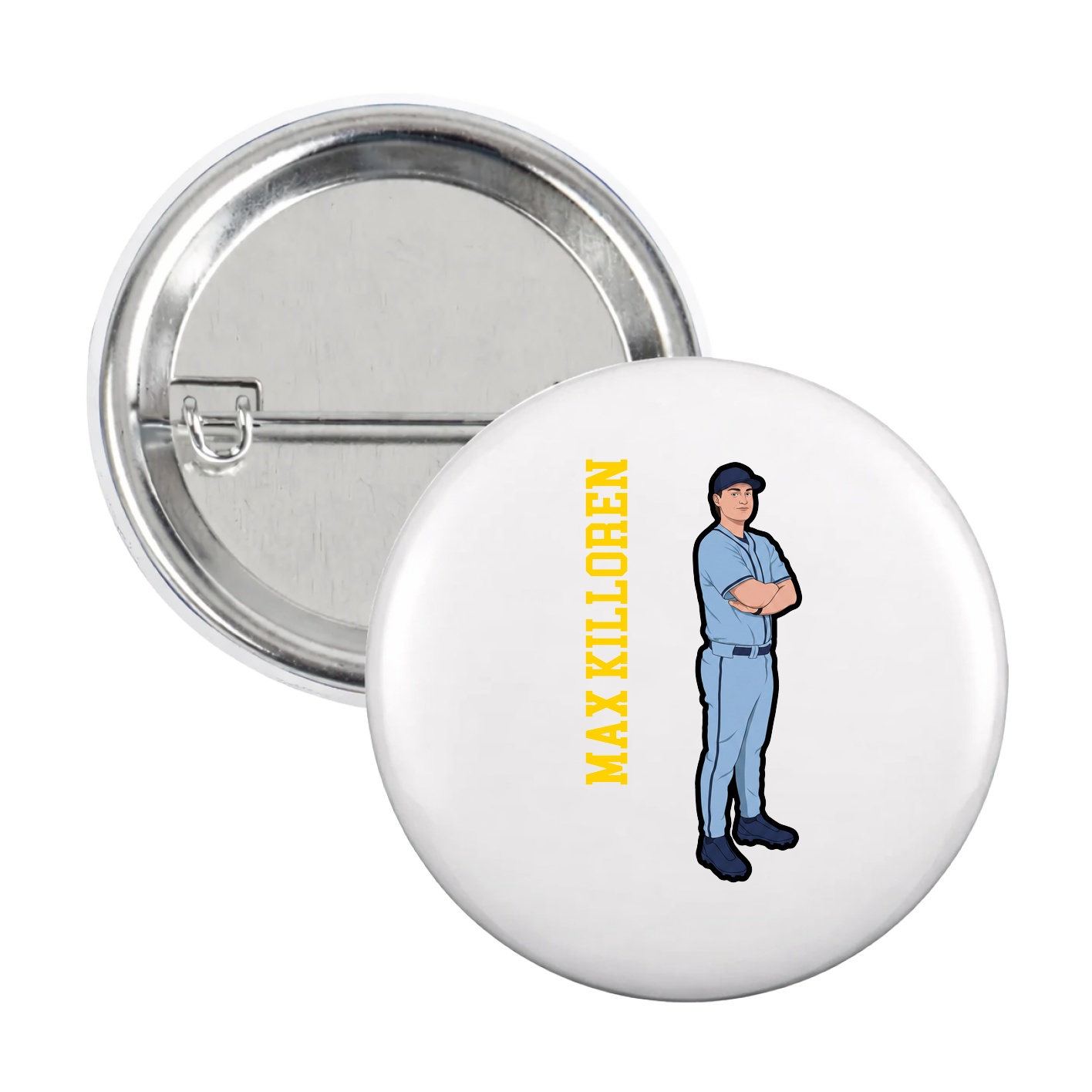 Game Day Button — Name Vertical in White