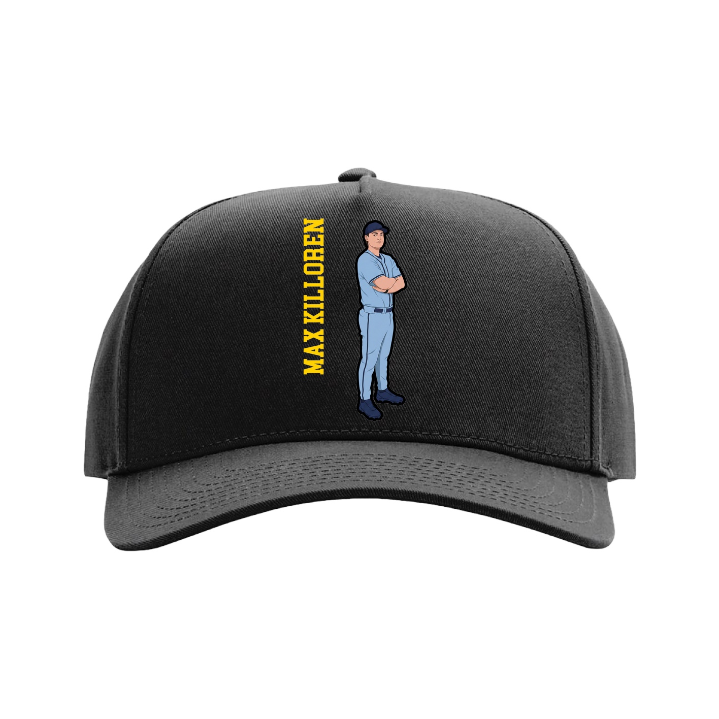 Full Fabric Five-Panel Champ Cap — Name Vertical in Black