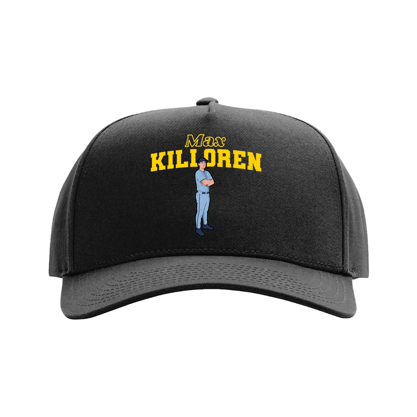 Full Fabric Five-Panel Champ Cap — Name Arch in Black
