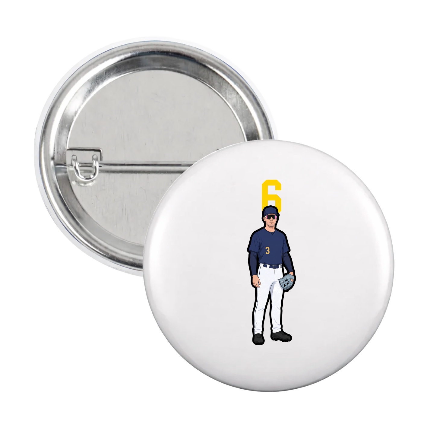 Game Day Button — Number Top in White