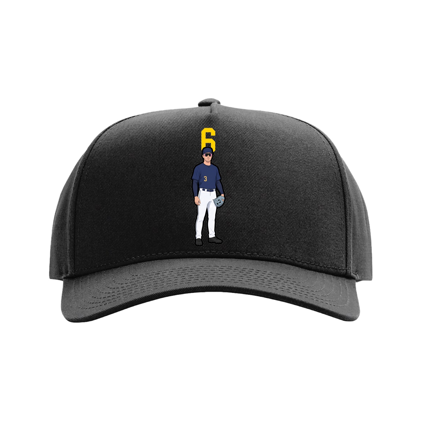 Full Fabric Five-Panel Champ Cap — Number Top in Black