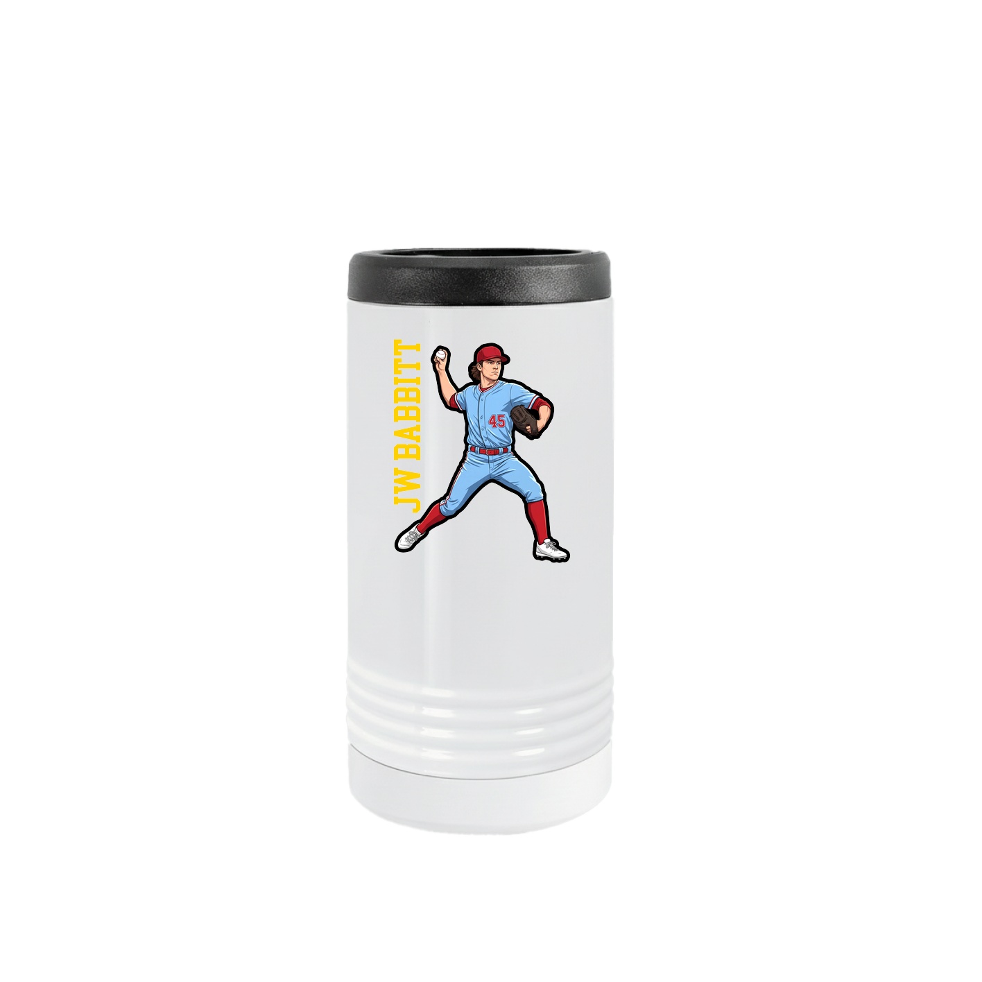 Slim Beverage Holder — Name Vertical in White