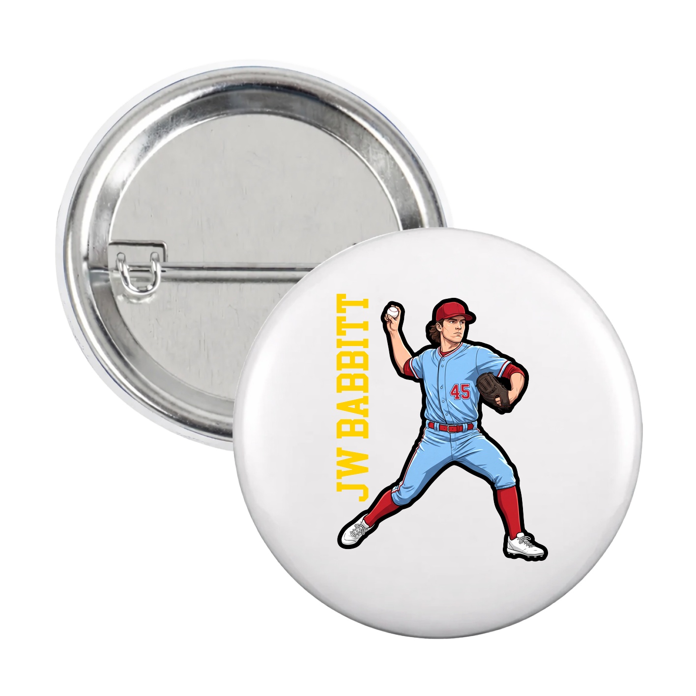 Game Day Button — Name Vertical in White