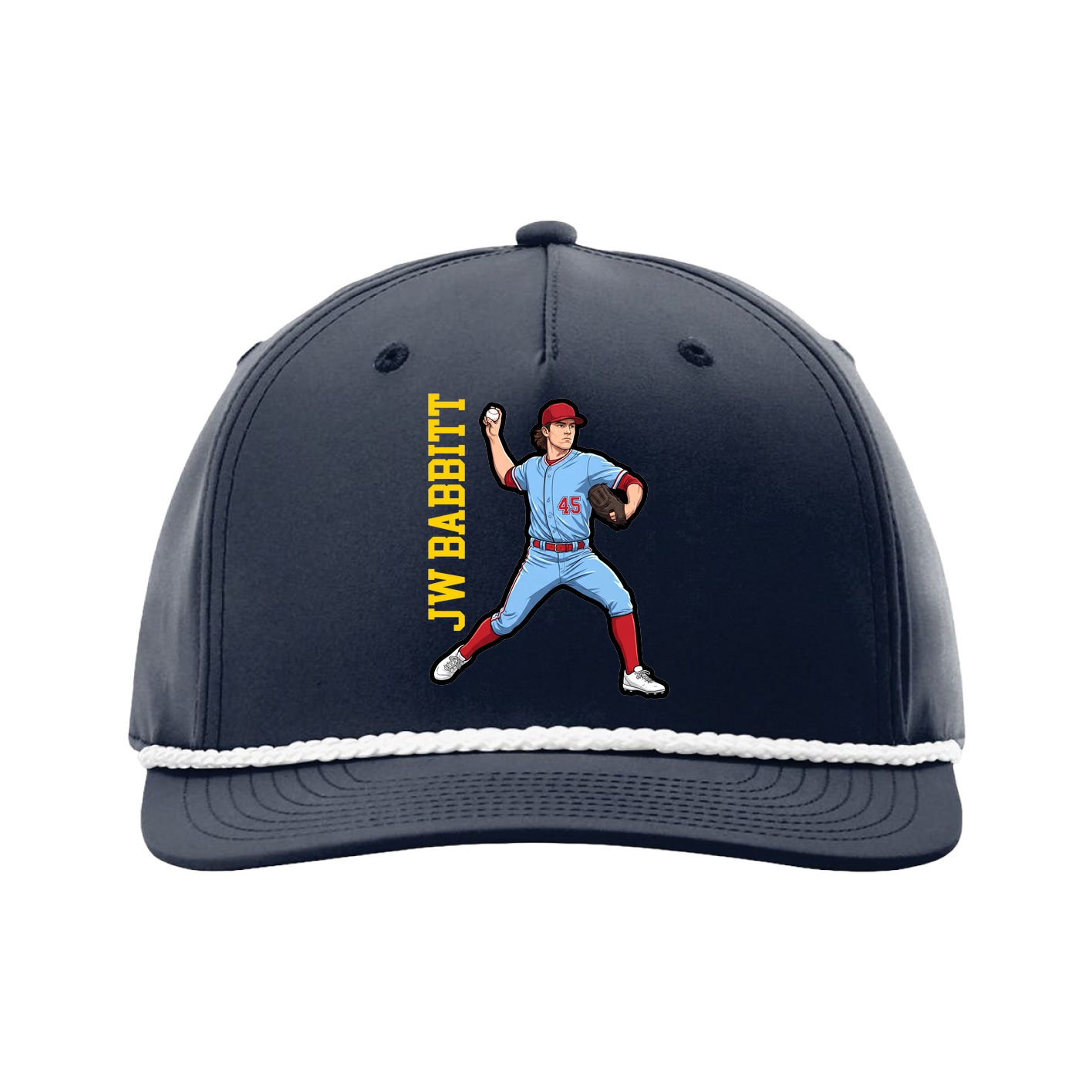 Five-Panel Classic Rope Cap — Name Vertical in Navy