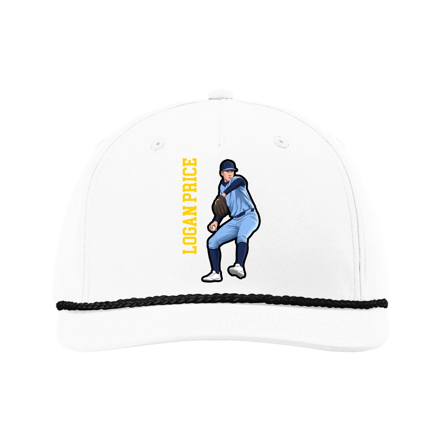 Five-Panel Classic Rope Cap — Name Vertical in White