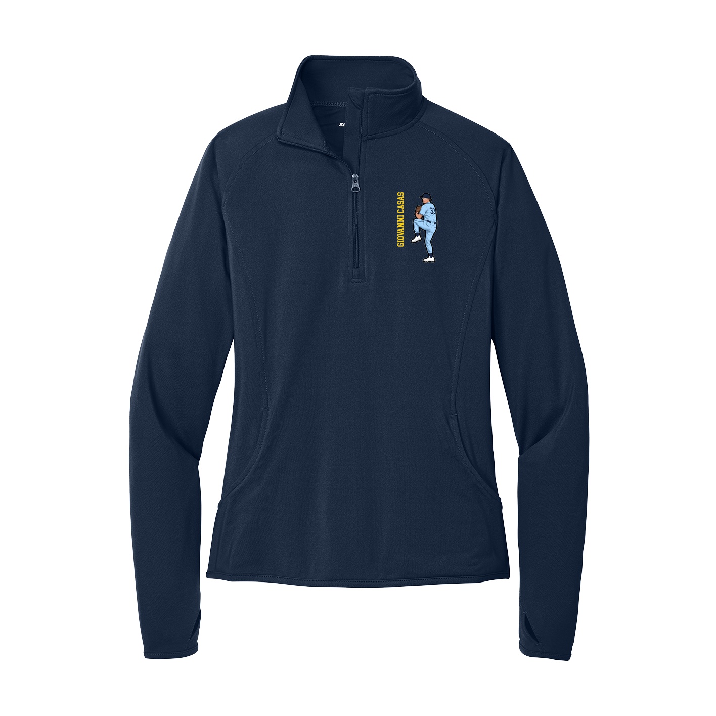 Women's Q-Zip Pullover — Name Vertical in Navy