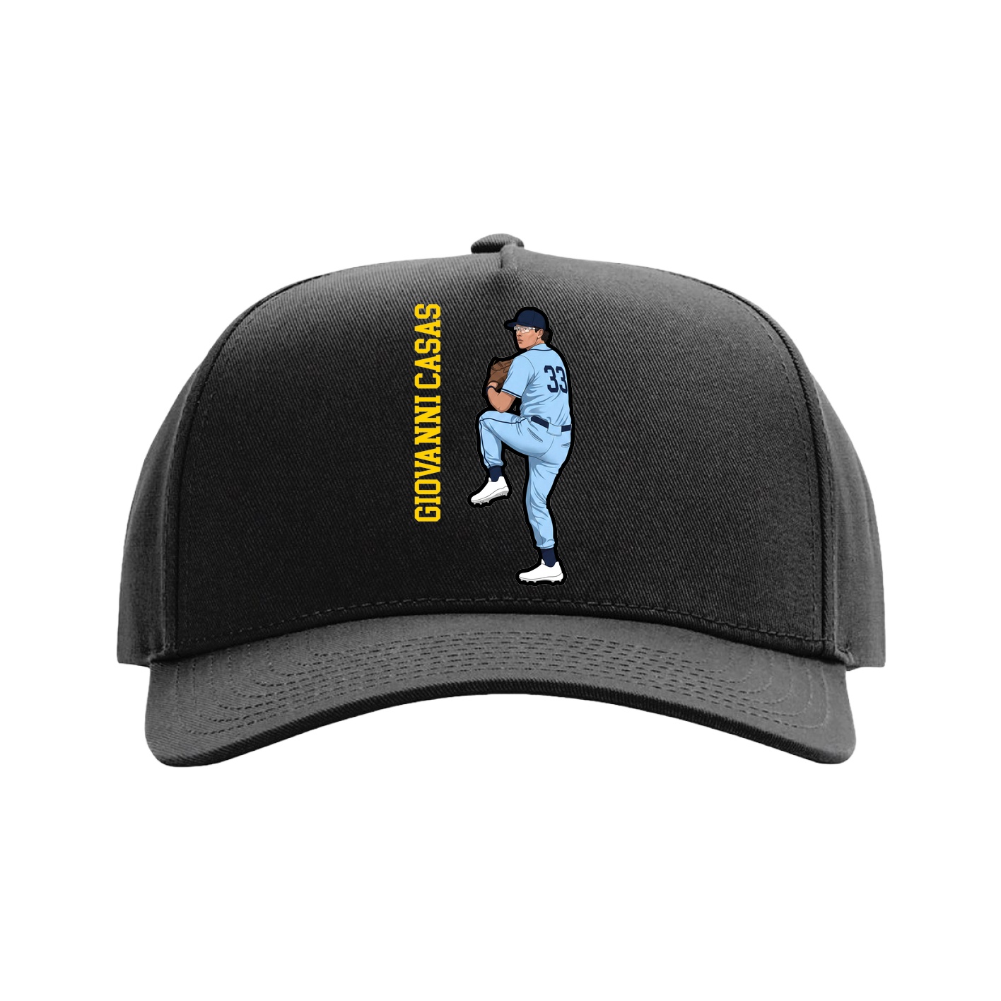 Full Fabric Five-Panel Champ Cap — Name Vertical in Black