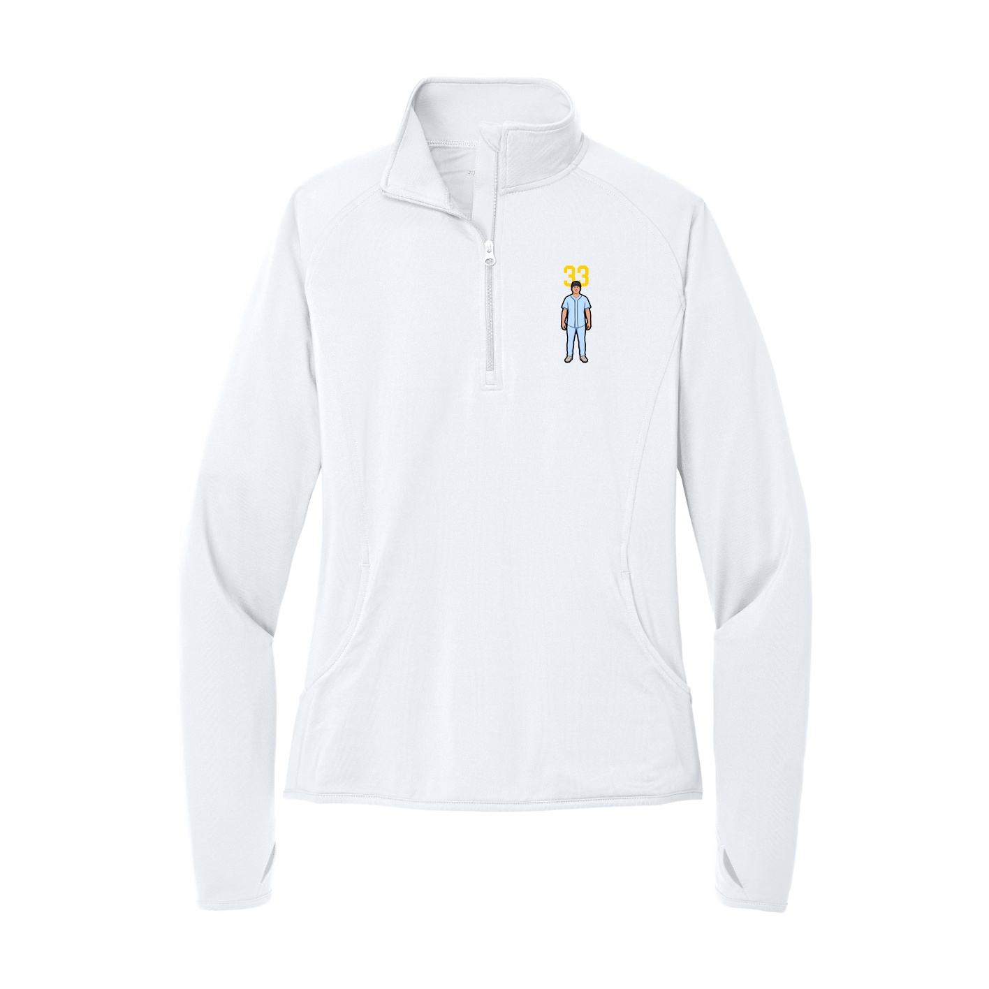 Women's Q-Zip Pullover — Number Top in White