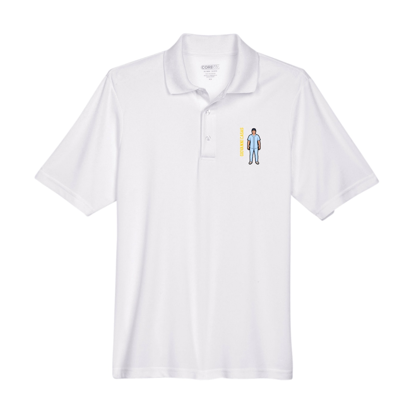 Performance Polo — Name Vertical in White