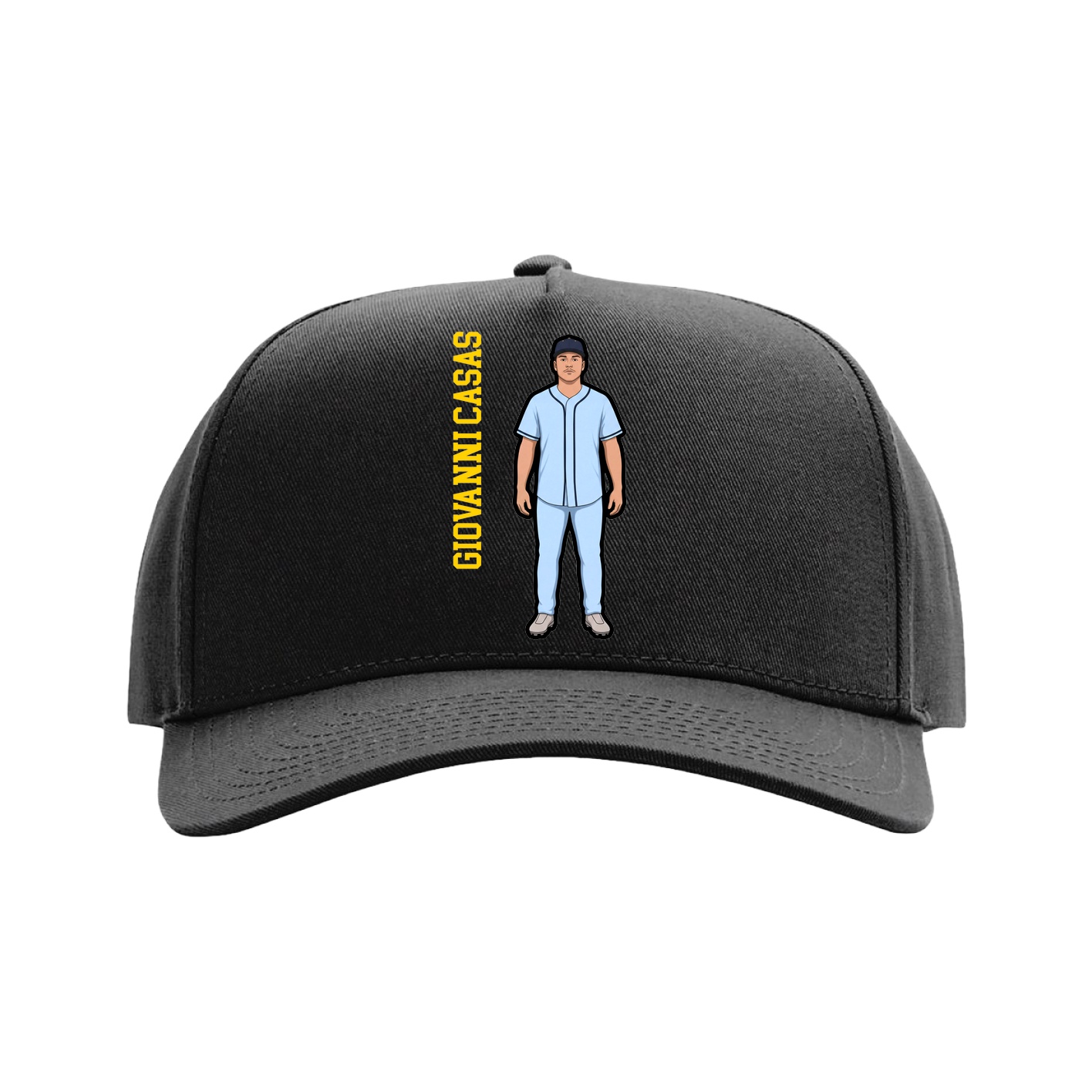 Full Fabric Five-Panel Champ Cap — Name Vertical in Black
