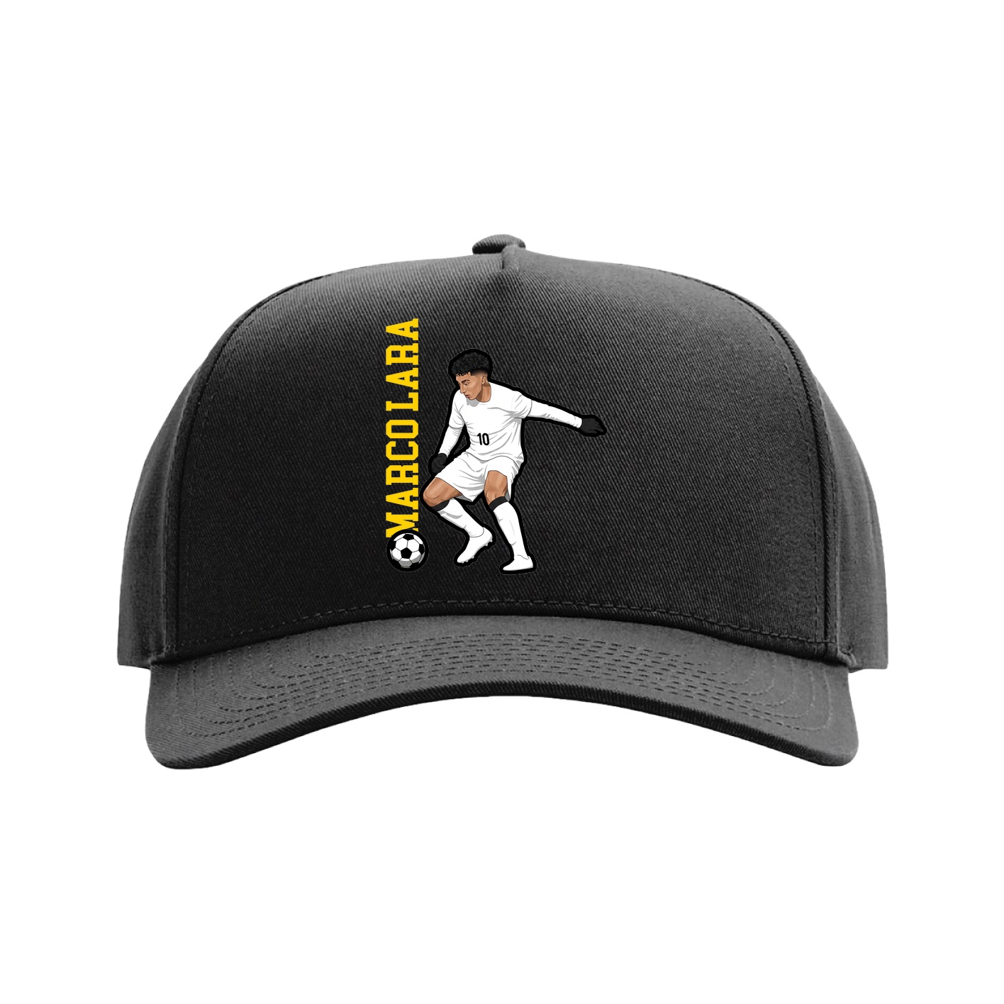 Full Fabric Five-Panel Champ Cap — Name Vertical in Black