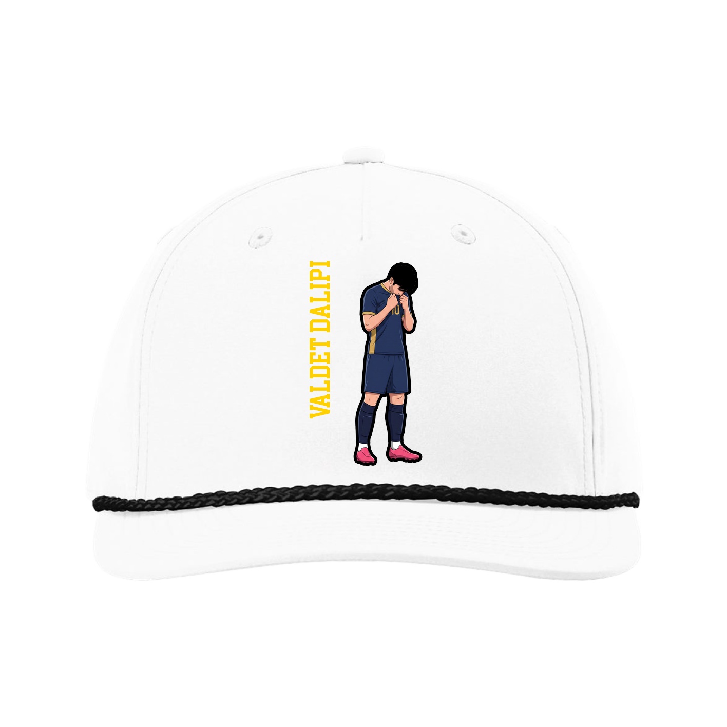 Five-Panel Classic Rope Cap — Name Vertical in White