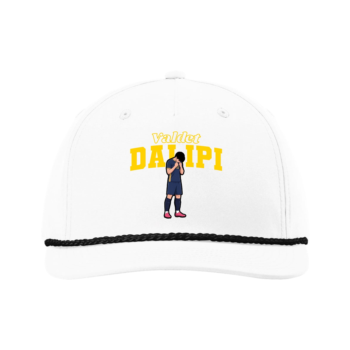 Five-Panel Classic Rope Cap — Name Arch in White