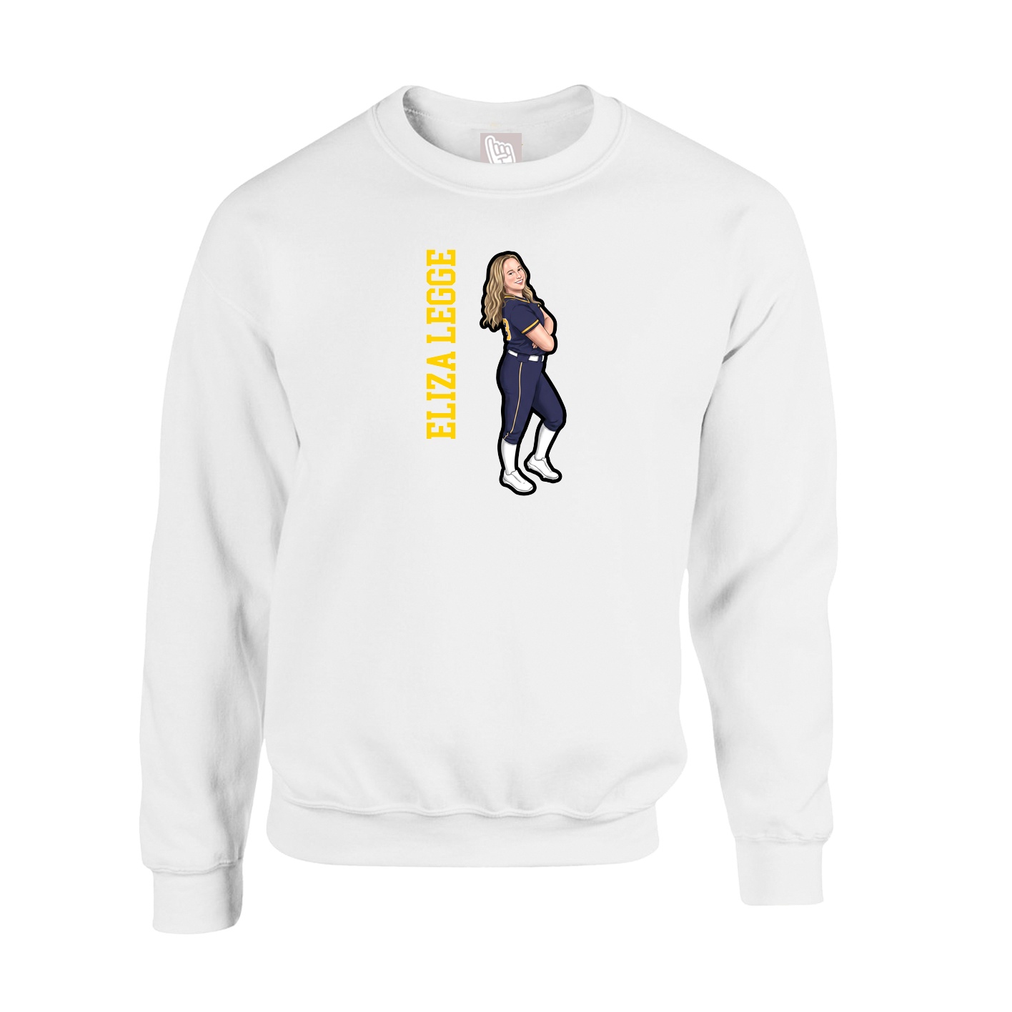 Fleece Crew — Name Vertical in White