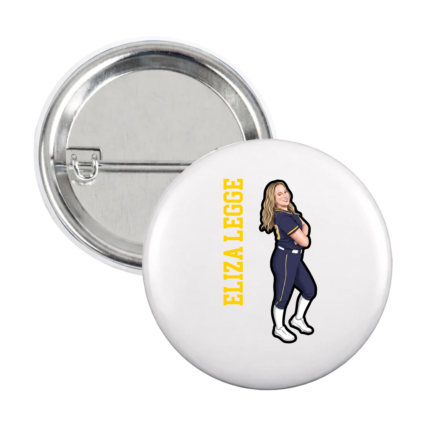 Game Day Button — Name Vertical in White