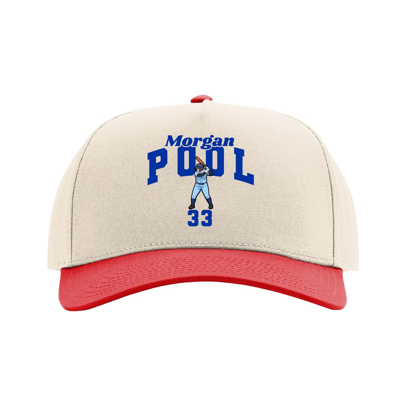 Full Fabric Five-Panel Champ Cap — Signature Arch in Cream/Red