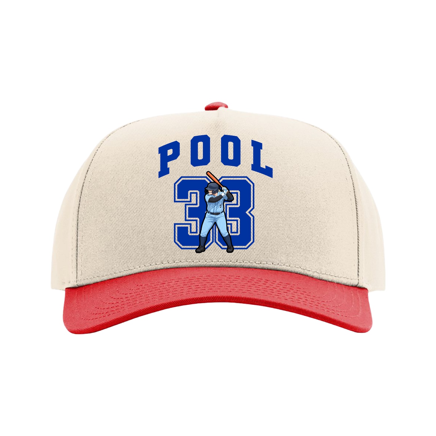 Full Fabric Five-Panel Champ Cap — Number in Cream/Red