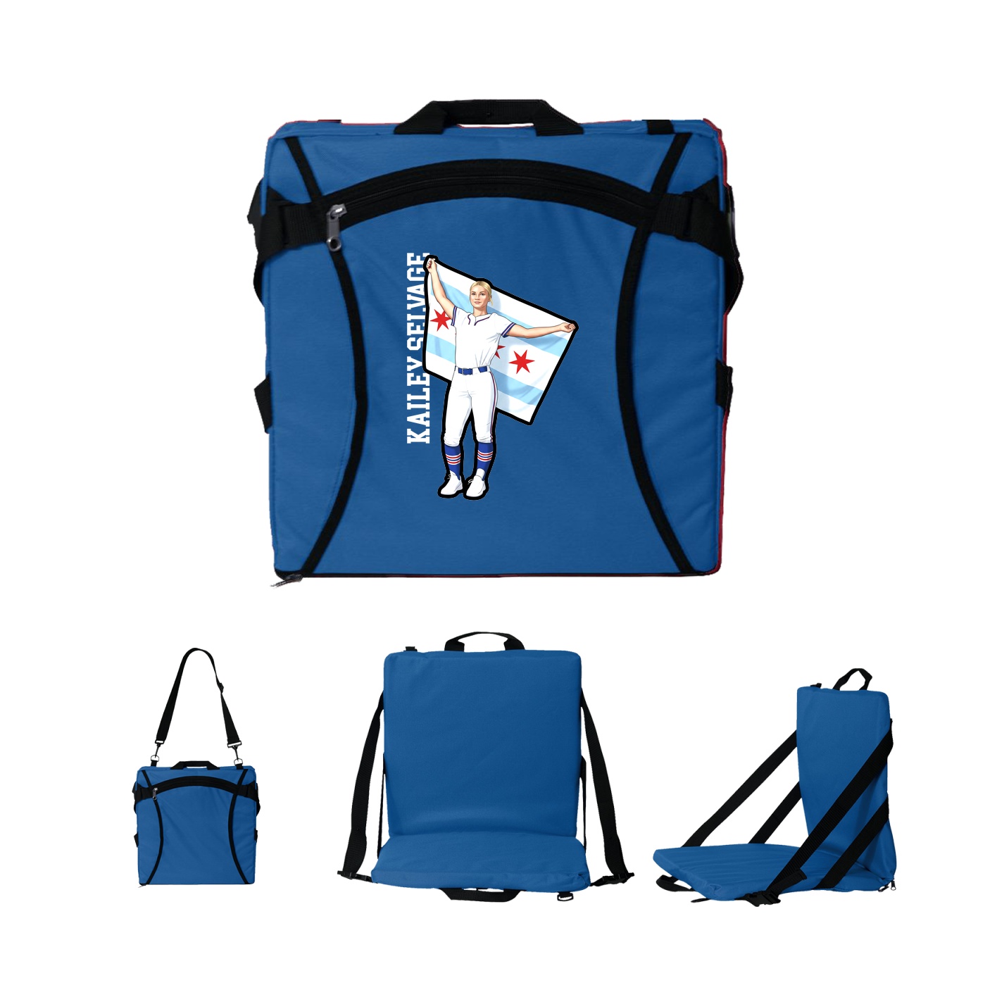 Folding Stadium Seat — Name Vertical in Royal