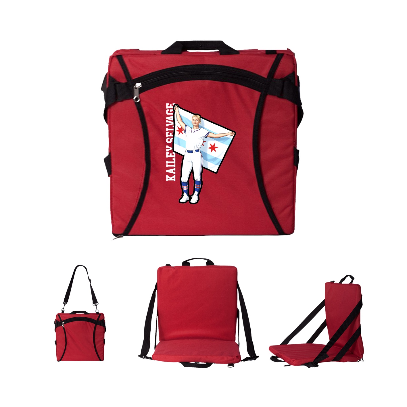 Folding Stadium Seat — Name Vertical in Red