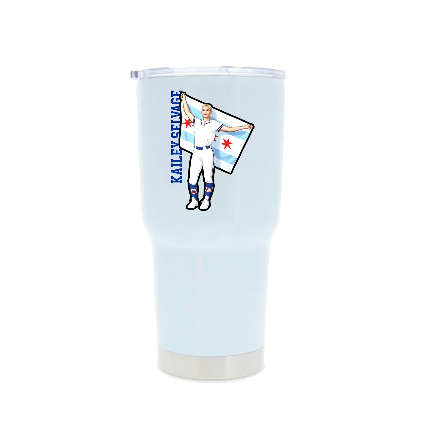 30oz Stainless Steel Tumbler — Name Vertical in White