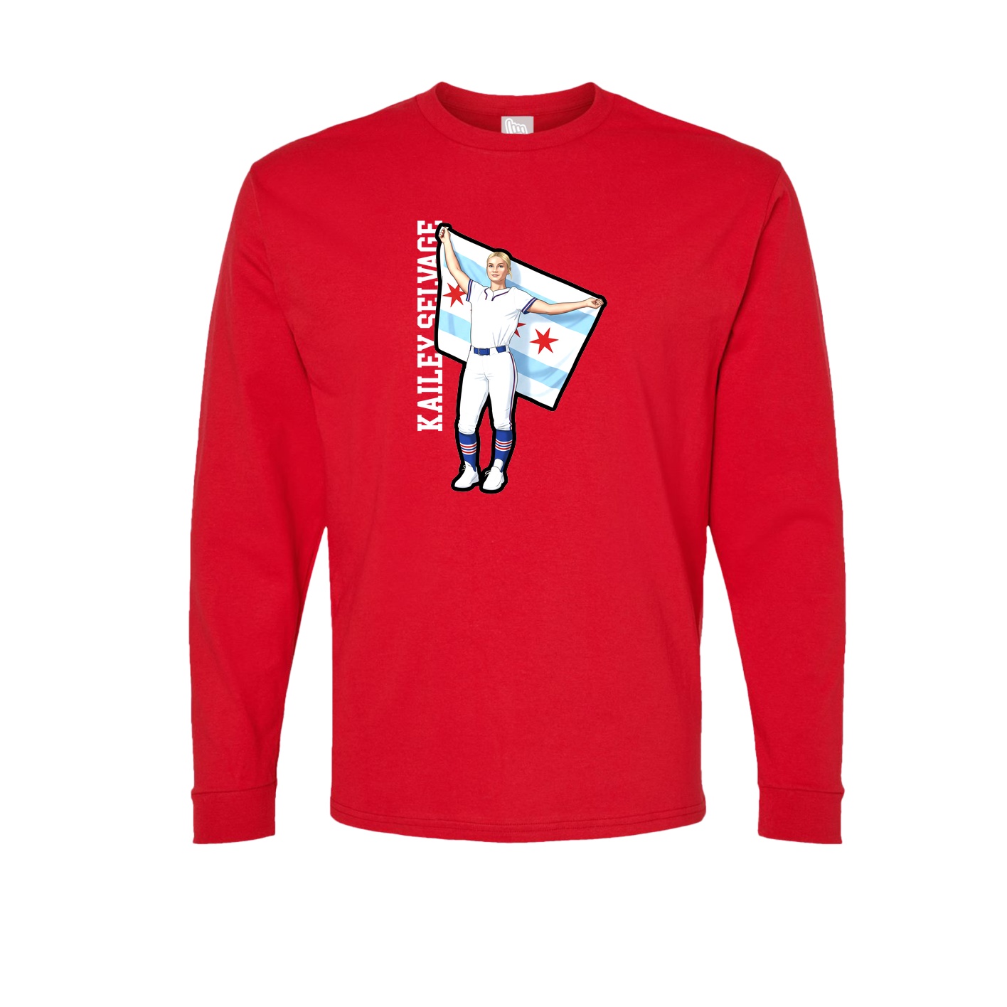 Long Sleeve Tee — Name Vertical in Red