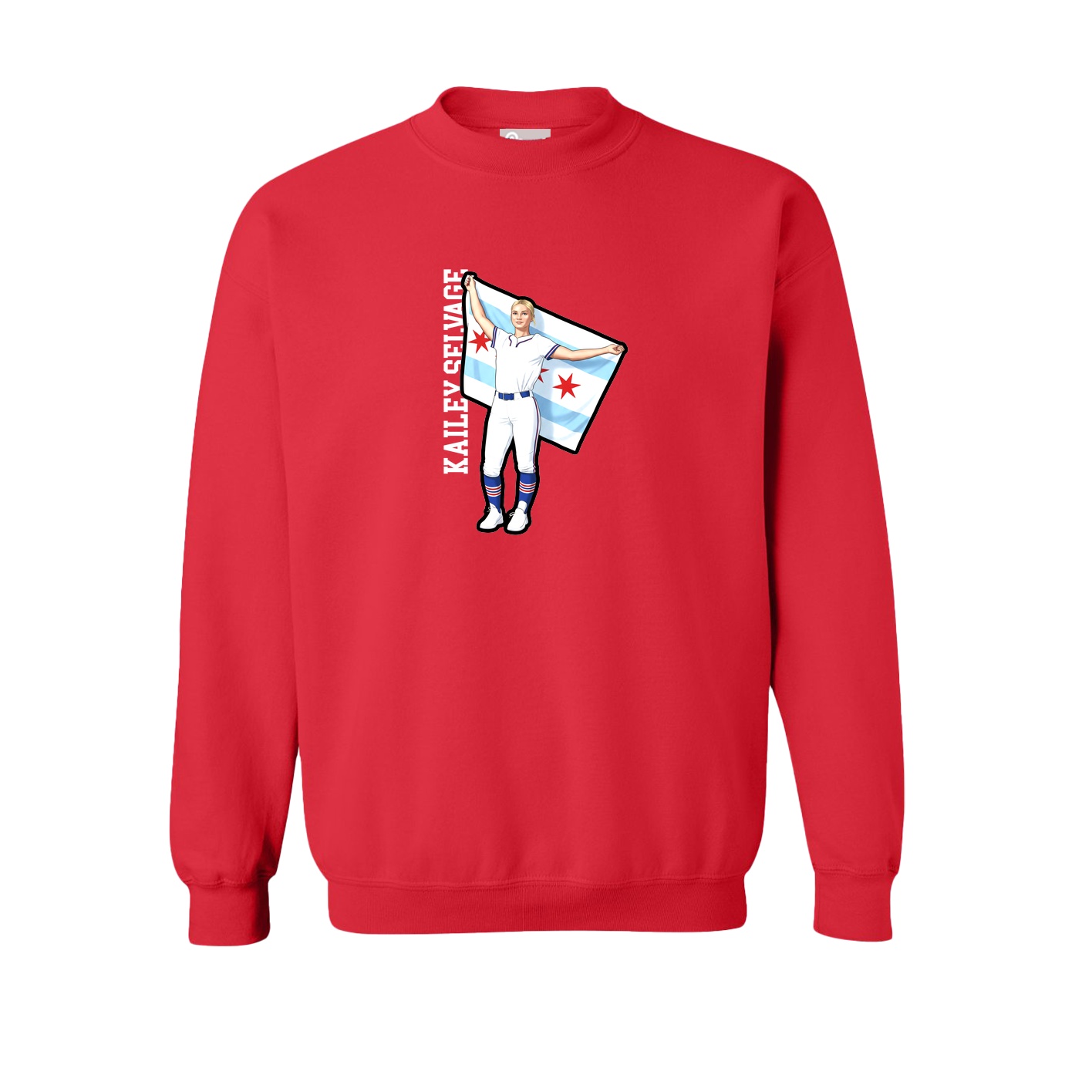 Fleece Crew — Name Vertical in Red