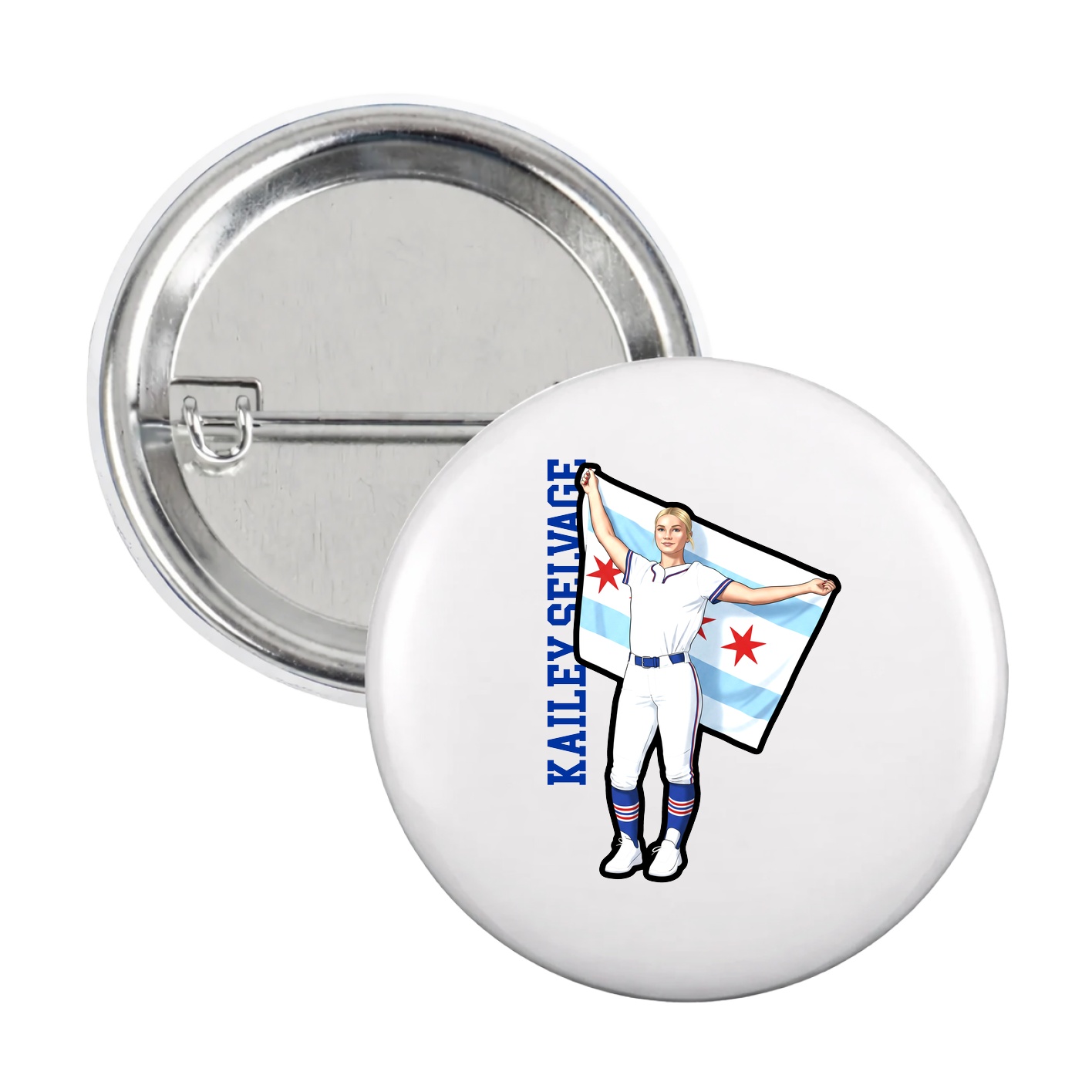 Game Day Button — Name Vertical in White
