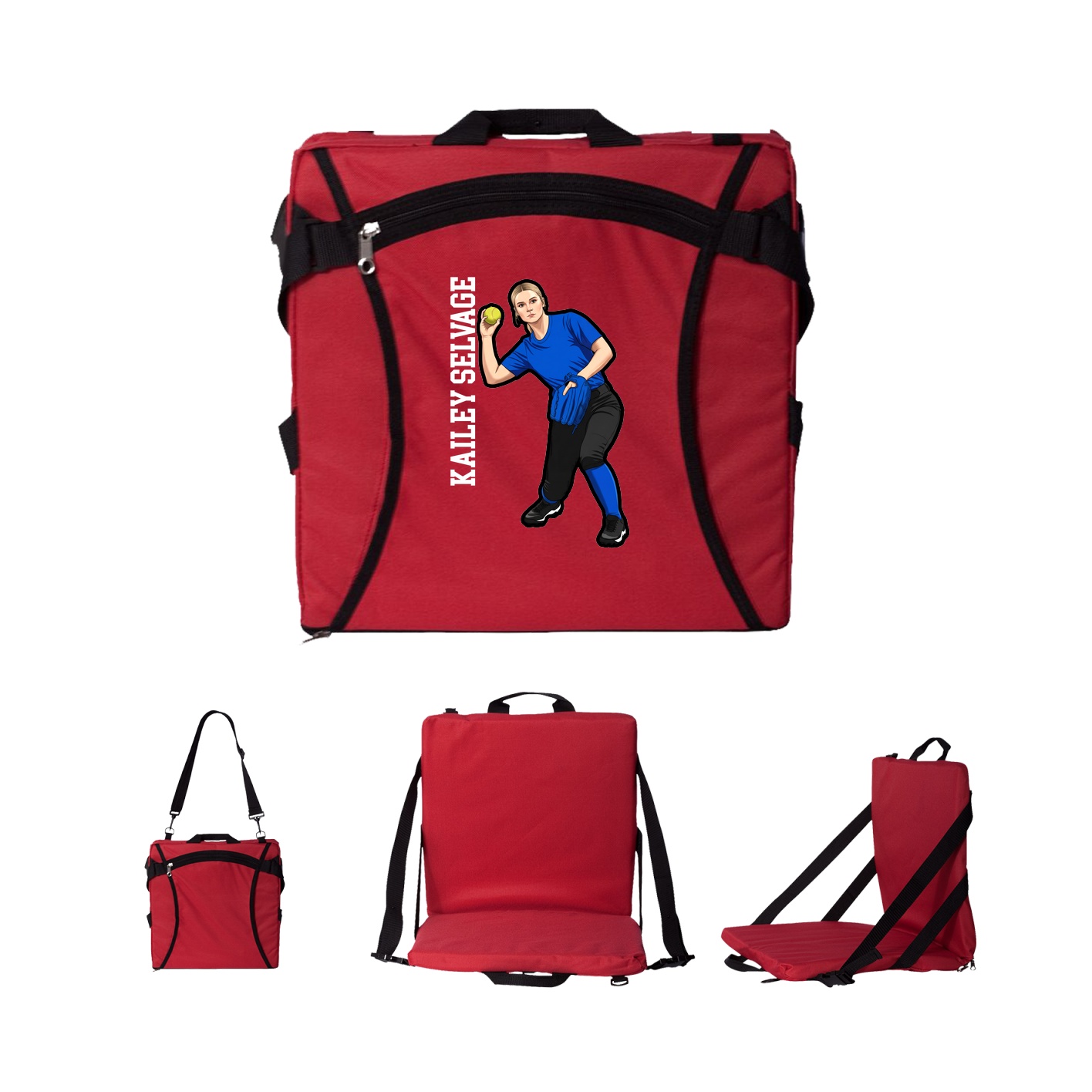 Folding Stadium Seat — Name Vertical in Red