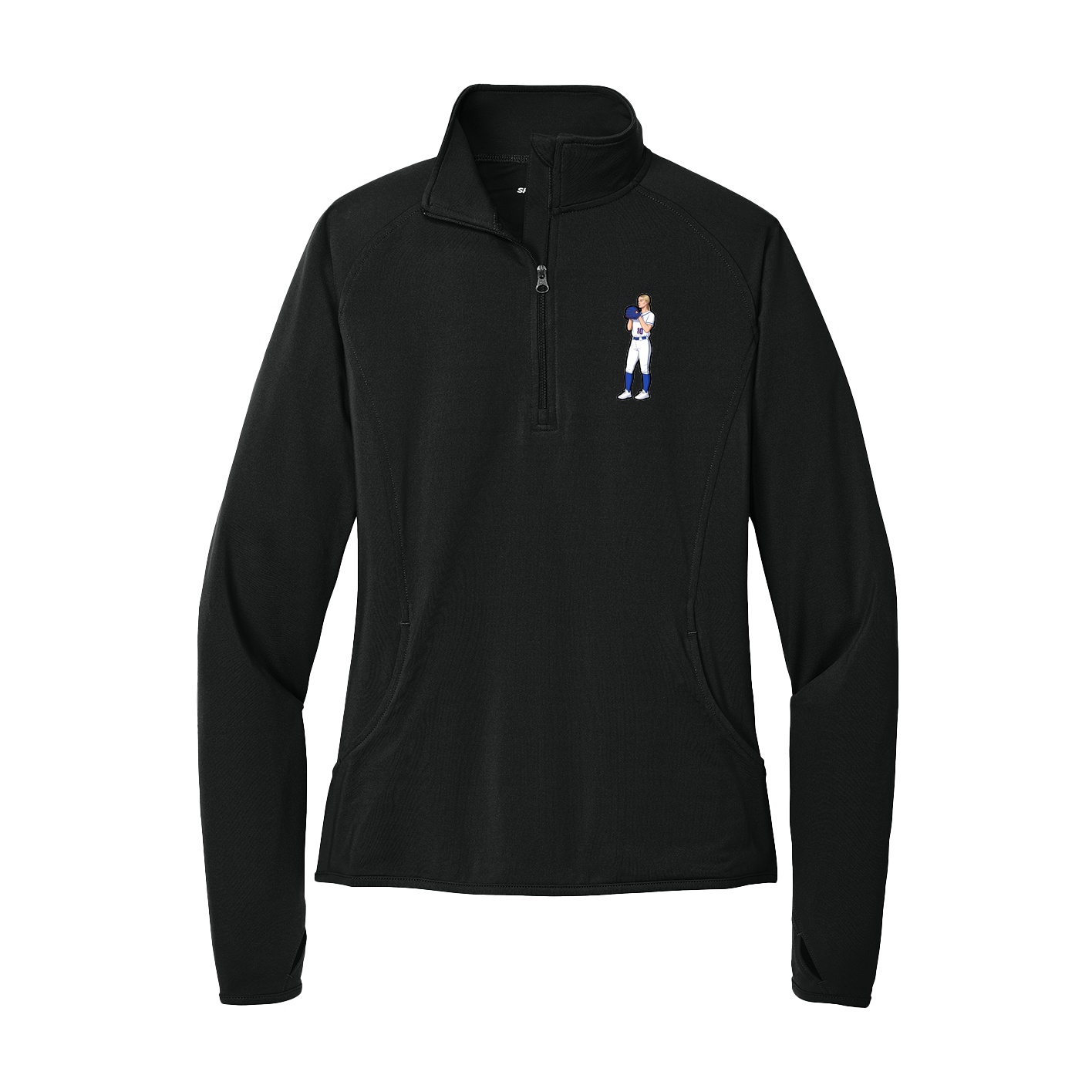 Women's Q-Zip Pullover — Name Vertical in Black