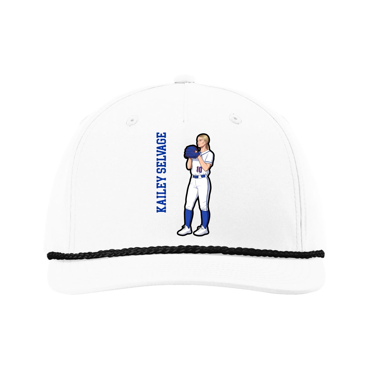 Five-Panel Classic Rope Cap — Name Vertical in White