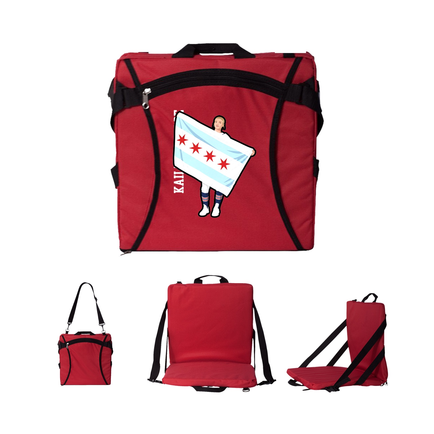 Folding Stadium Seat — Name Vertical in Red