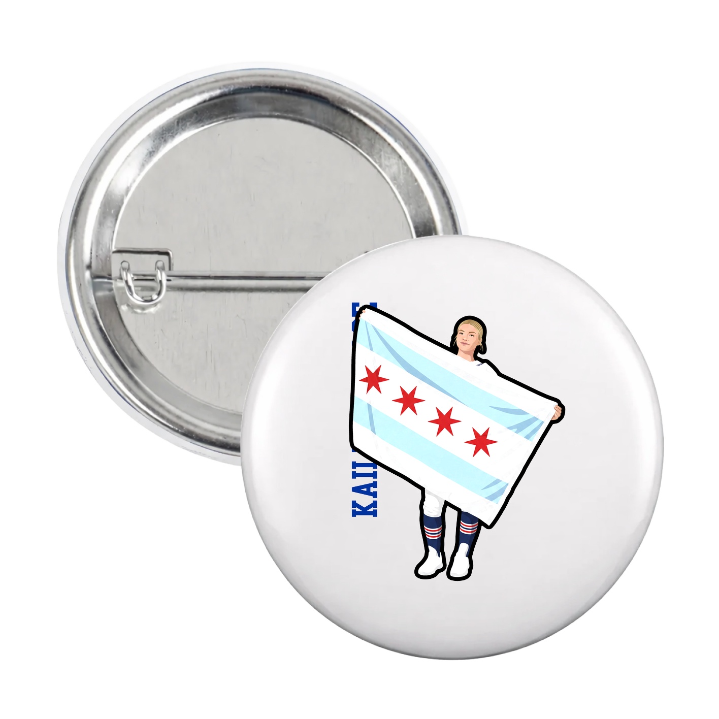 Game Day Button — Name Vertical in White
