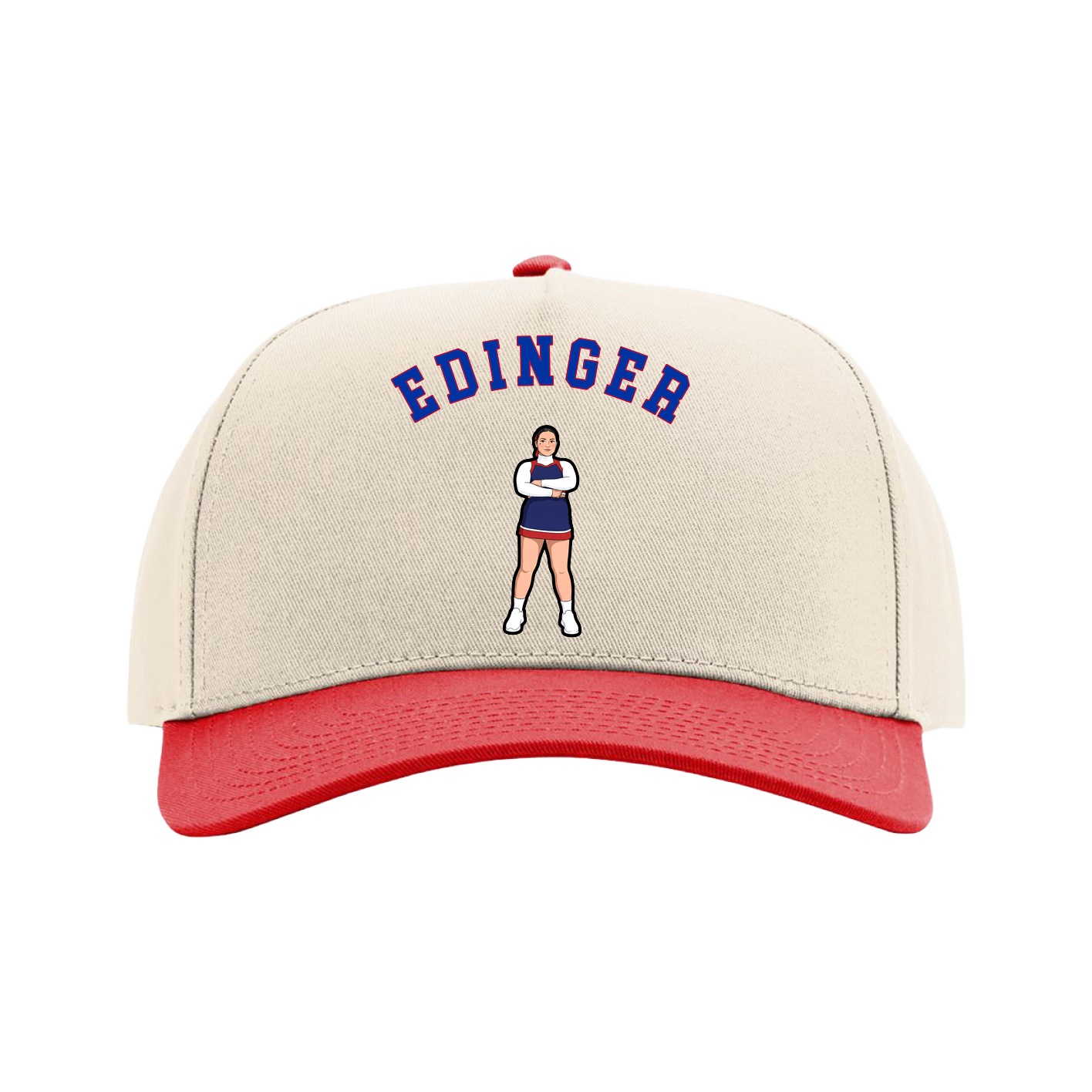 Full Fabric Five-Panel Champ Cap — Shirsey Arch in Cream/Red