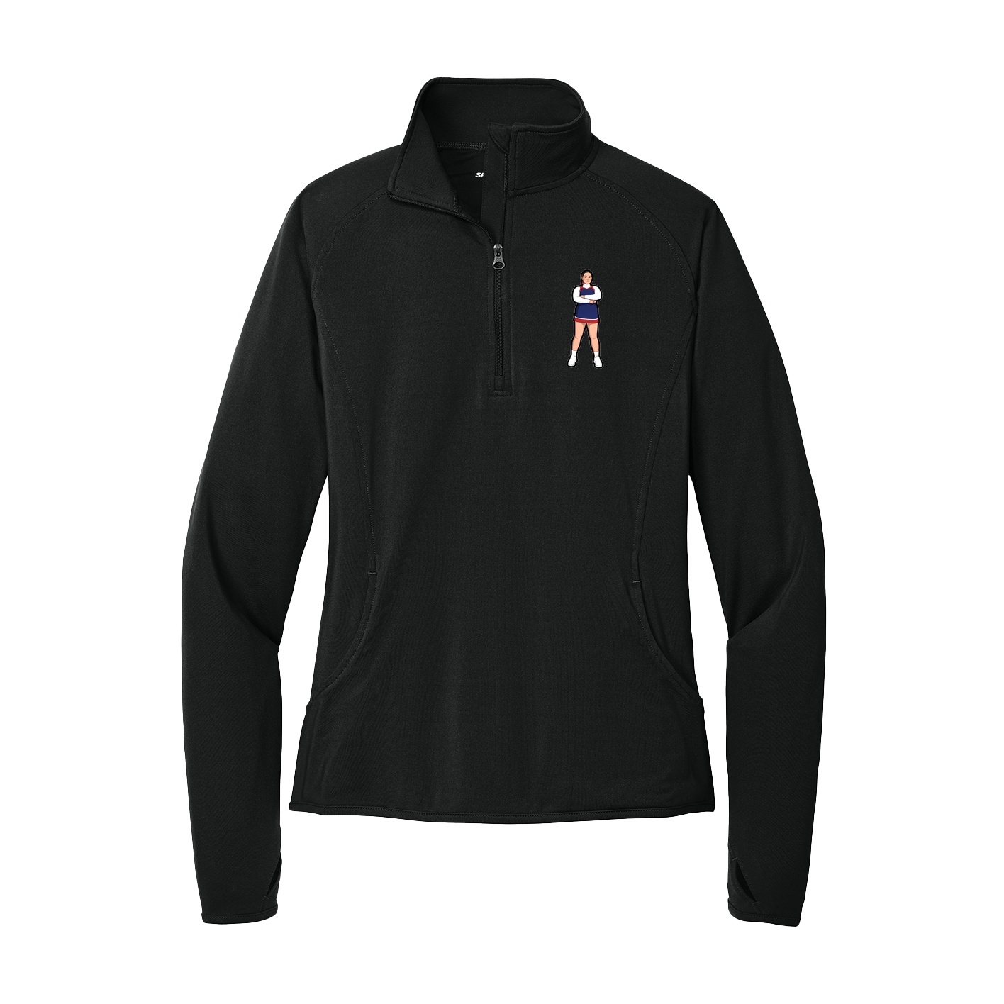 Women's Q-Zip Pullover — Name Vertical in Black