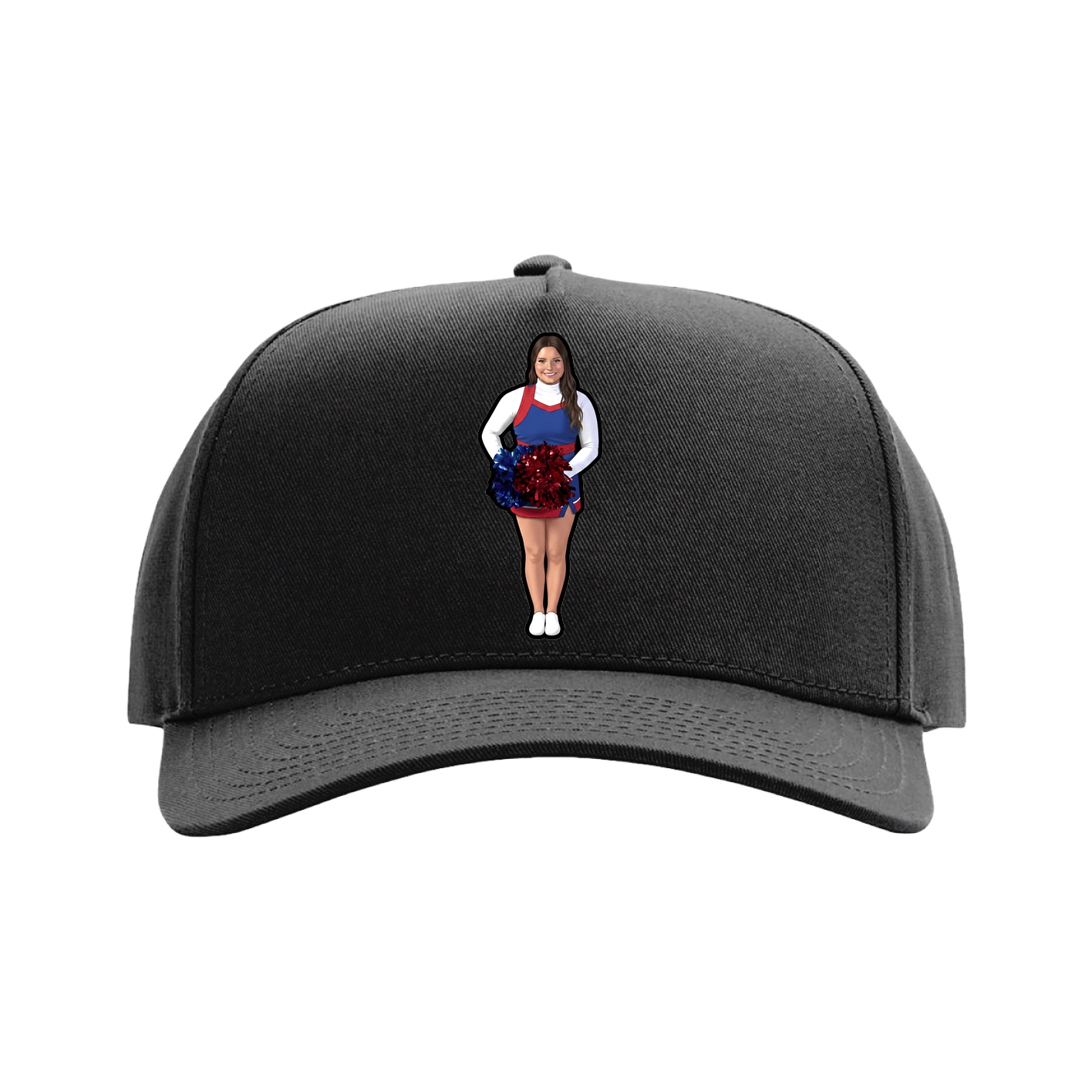 Full Fabric Five-Panel Champ Cap — Name Vertical in Black