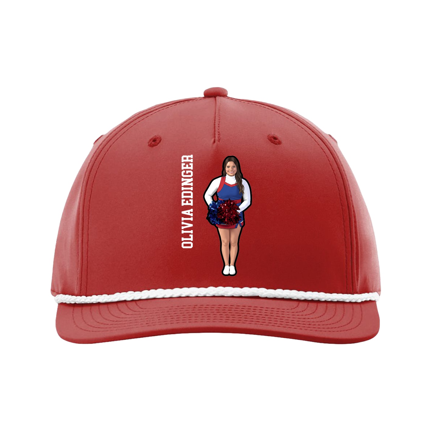 Five-Panel Classic Rope Cap — Name Vertical in Red