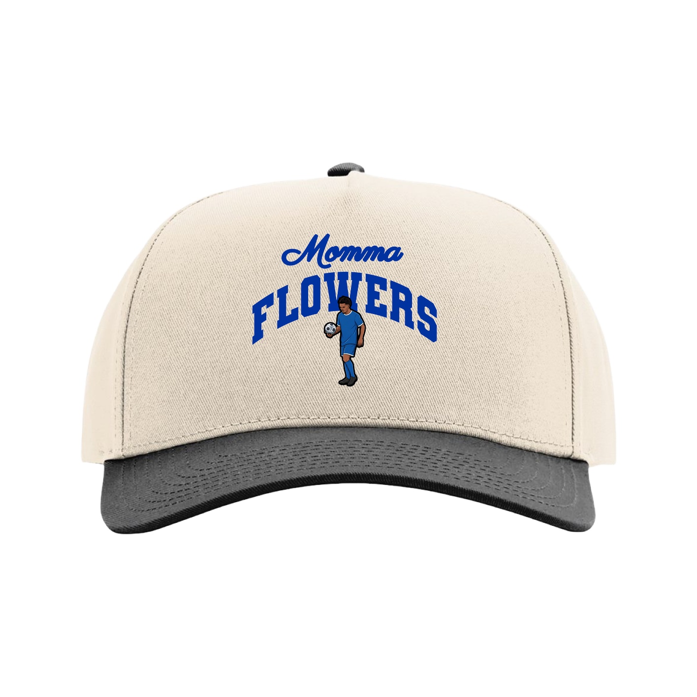 Full Fabric Five-Panel Champ Cap — Mothers Day Arch in Cream/Black