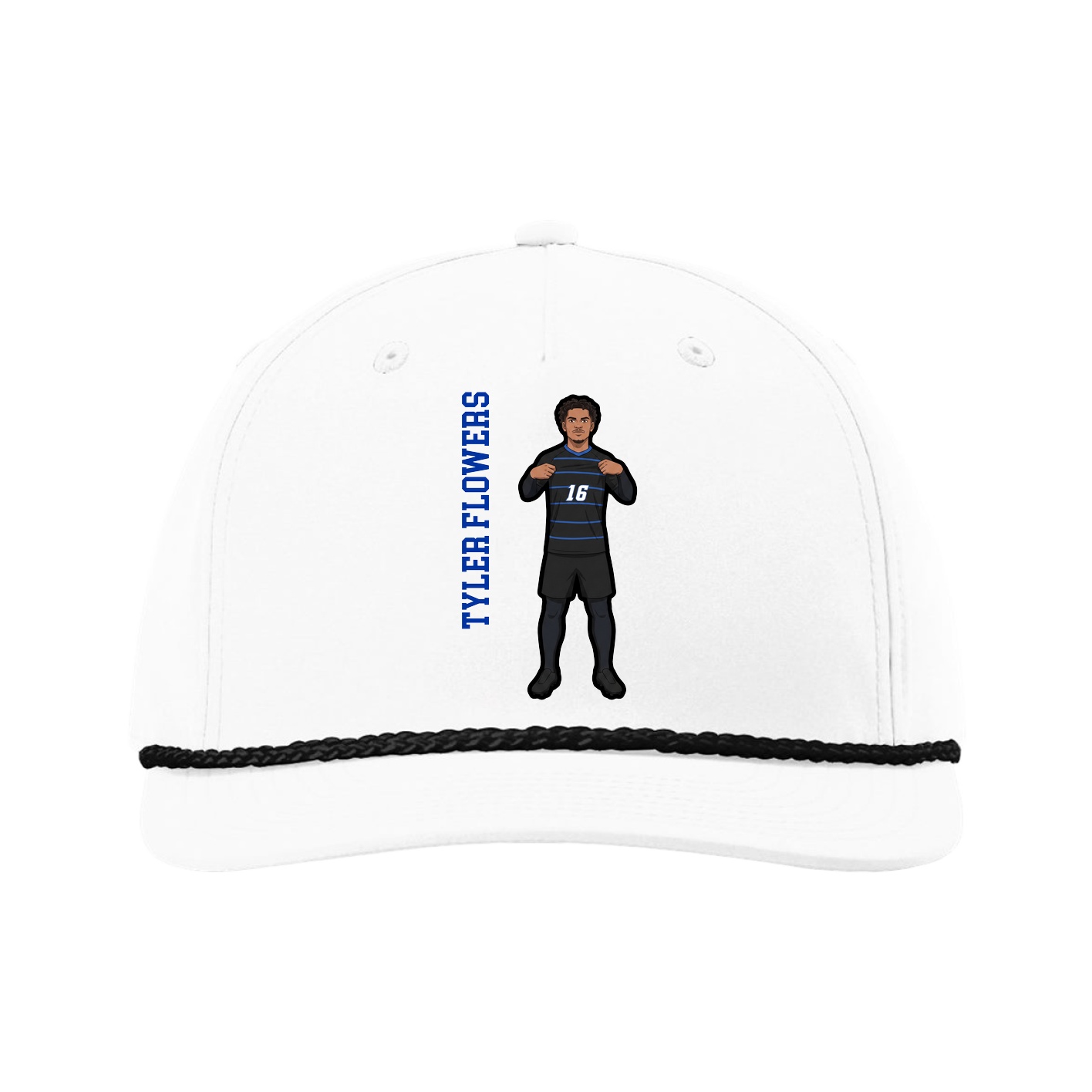 Five-Panel Classic Rope Cap — Name Vertical in White