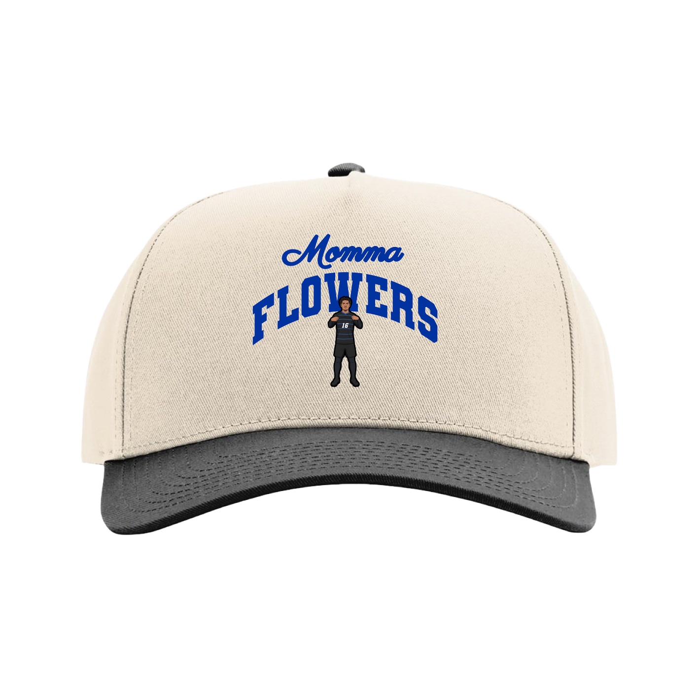 Full Fabric Five-Panel Champ Cap — Mothers Day Arch in Cream/Black