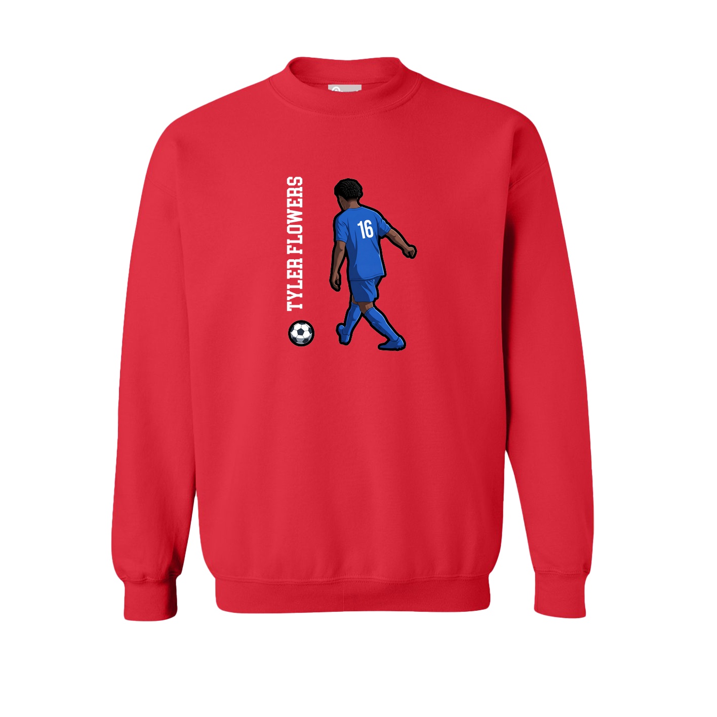 Fleece Crew — Name Vertical in Red
