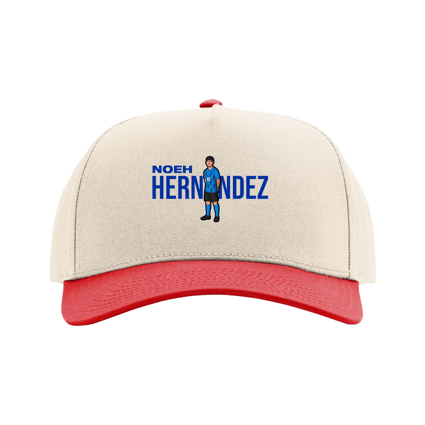 Full Fabric Five-Panel Champ Cap — Player Name in Cream/Red